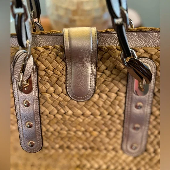 Michael Kors Hand-Woven Straw Leather Trim ToteSantorini Summer Straw Purse - Picture 11 of 12
